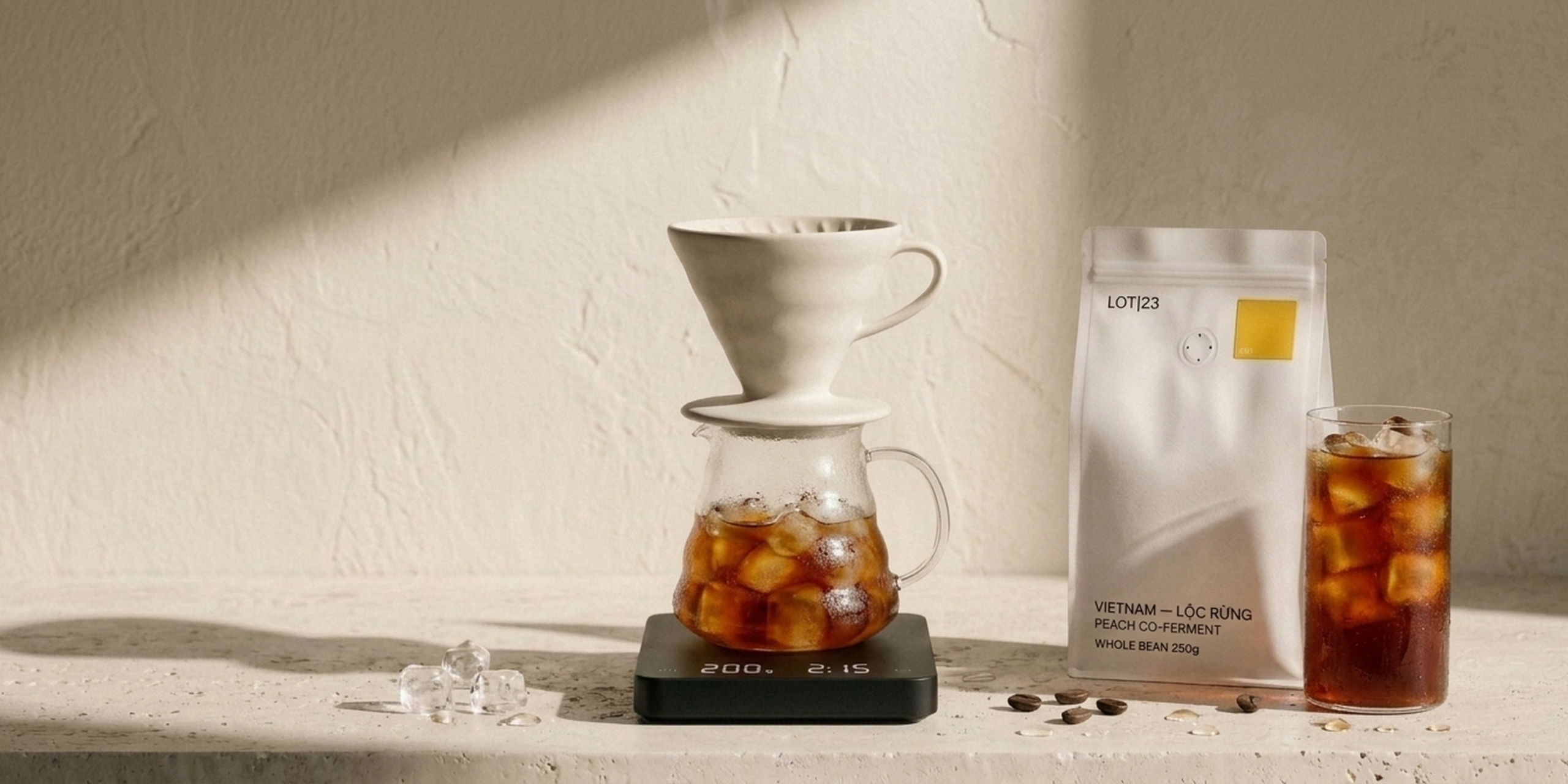 Iced pour-over dripping onto ice