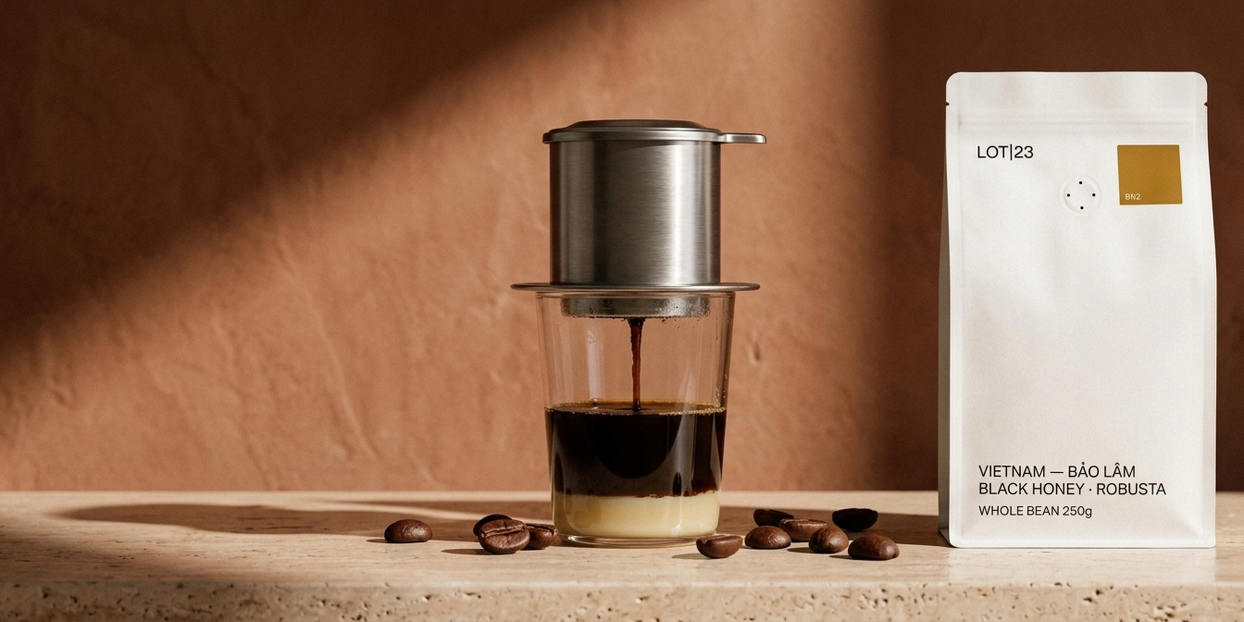 Vietnamese phin filter with condensed milk